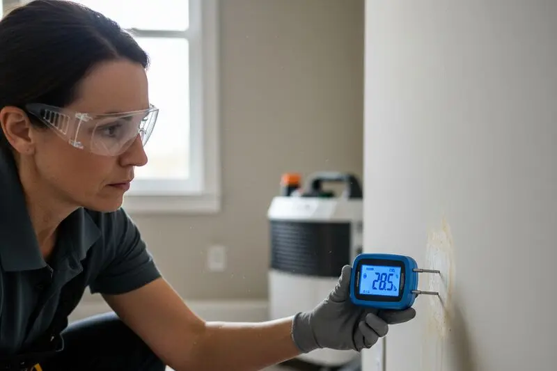 Mesure de l'humidité d'un mur avec un humidimètre lors d'un diagnostic