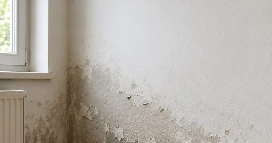 Bas de mur humide typique de remontées capillaires
